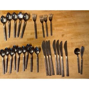 National Stainless TRACERY Basketweave Flatware Japan Silverware MCM 27 Pieces